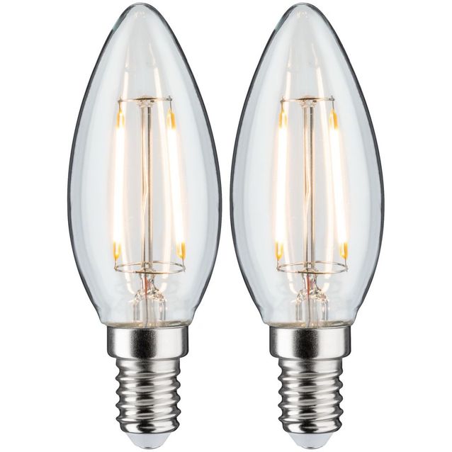 LED-kynttilälamppu Paulmann Candle, E14, 250lm, 2.7W, 2700K, filamentti, kirkas, 2kpl