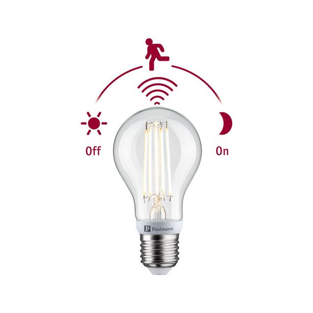 LED-polttimo Paulmann Filament 230V LED Pear, E27, 806lm, 7W, 2700K, hämäräohjatulla liiketunnistimella, kirkas