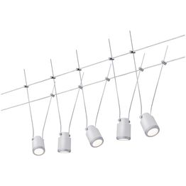 LED-vaijerivalaisinsetti Paulmann TunLED, 2700K, 5 valaisinta, valkoinen/mattakromi