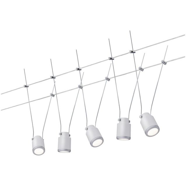 LED-vaijerivalaisinsetti Paulmann TunLED, 2700K, 5 valaisinta, valkoinen/mattakromi