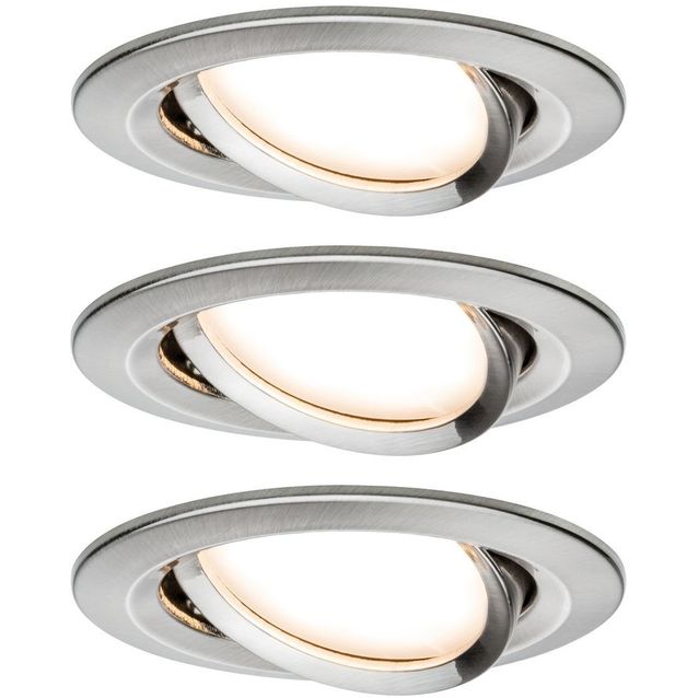 Upotettava LED-valaisin Paulmann Nova Plus Coin, 3kpl, Smart Home Zigbee 3.0, Ø84mm, 2700K, himmennettävä, harjattu rauta