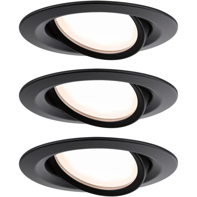 Upotettava LED-valaisin Paulmann Nova Plus Coin, 3kpl, Ø84mm, 6W, 470lm, 2700K, himmennettävä, mattamusta