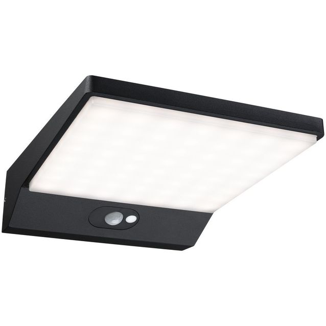 LED-ulkoseinävalaisin liiketunnistimella Paulmann Ronea, IP44, 18x25cm, 10.5W, 3000K, tummanharmaa