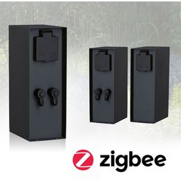 Pistorasiatolppa Paulmann Plug & Shine Rio Zigbee, IP44, muuntajalla, 2 pistorasiaa, antrasiitti