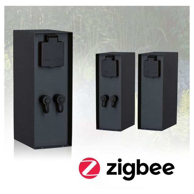 Pistorasiatolppa Paulmann Plug & Shine Rio Zigbee, IP44, muuntajalla, 2 pistorasiaa, antrasiitti