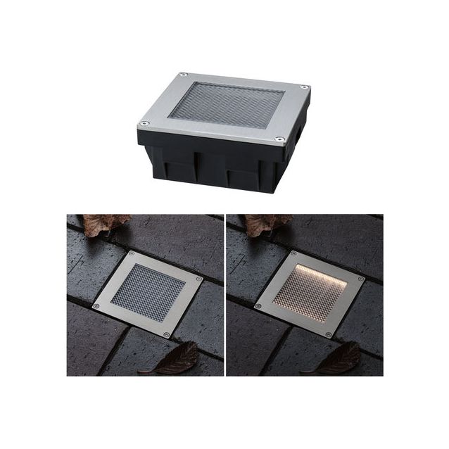 LED-maavalaisin aurinkokennolla Paulmann Sorea, IP67, 100x100mm, 3000K, 0.1W, 6lm, 3.7V, hämäräkytkimellä, ABS/polykarbonaatti/ruostumaton teräs