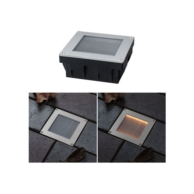 LED-maavalaisin aurinkokennolla Paulmann Sorea, IP67, 100x100mm, 2200K, 0.1W, 5lm, 3.7V, hämäräkytkimellä, ABS/polykarbonaatti/ruostumaton teräs
