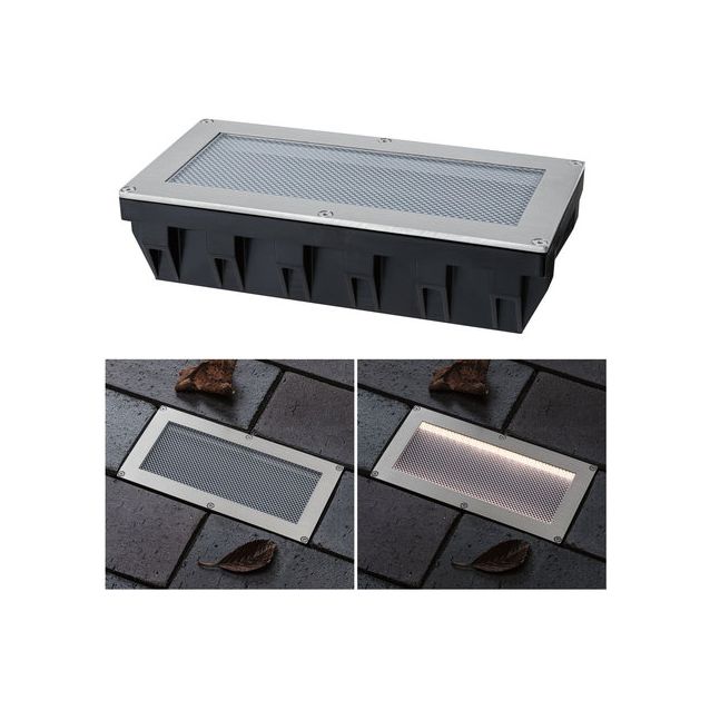LED-maavalaisin aurinkokennolla Paulmann Sorea, IP67, 200x100mm, 3000K, 0.3W, 16lm, 3.7V, hämäräkytkimellä, ABS/polykarbonaatti/ruostumaton teräs
