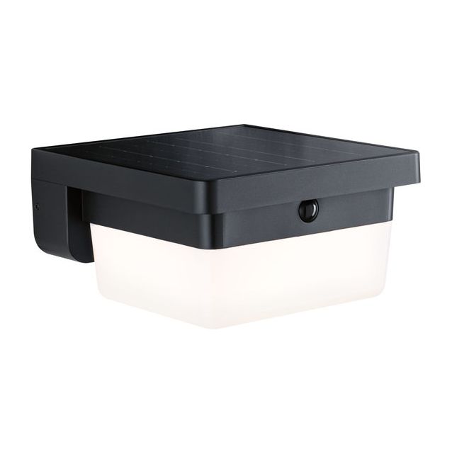 Ulkoseinävalaisin Paulmann Isleen House, aurinkokenno/verkkovirta, IP44, 163x163mm, 3000K, 2.3W, 230lm, musta