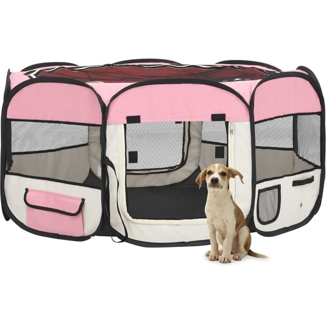 Taitettava koirien pentuaitaus kantolaukulla 145x145x61cm