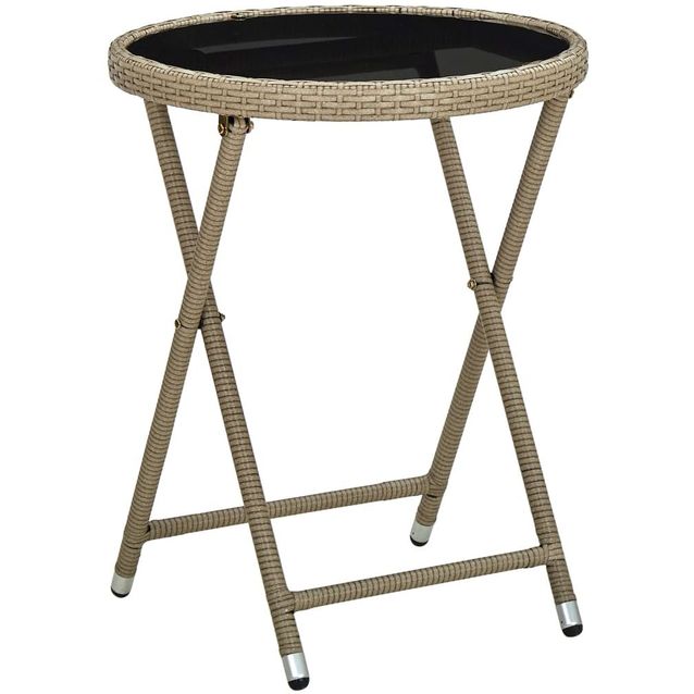 Teepöytä beige 60 cm polyrottinki ja karkaistu lasi_1