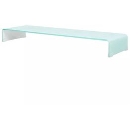 Tv-taso/näyttöteline valkoinen lasi 110x30x13 cm