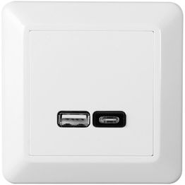 USB-pistorasia ELKO RS Nordic A+C 2,4 A kehyksellä kirkkaan valkoinen