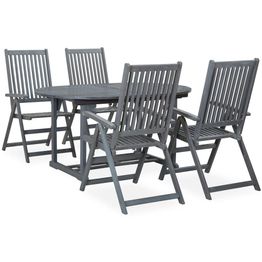 Ulkoruokailuryhmä 5-osainen täysi akaasiapuu harmaa