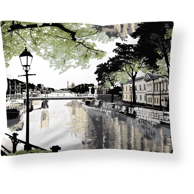 Tyynyliina Vallila Aurajoki, 50x60cm, vihreä/keltainen