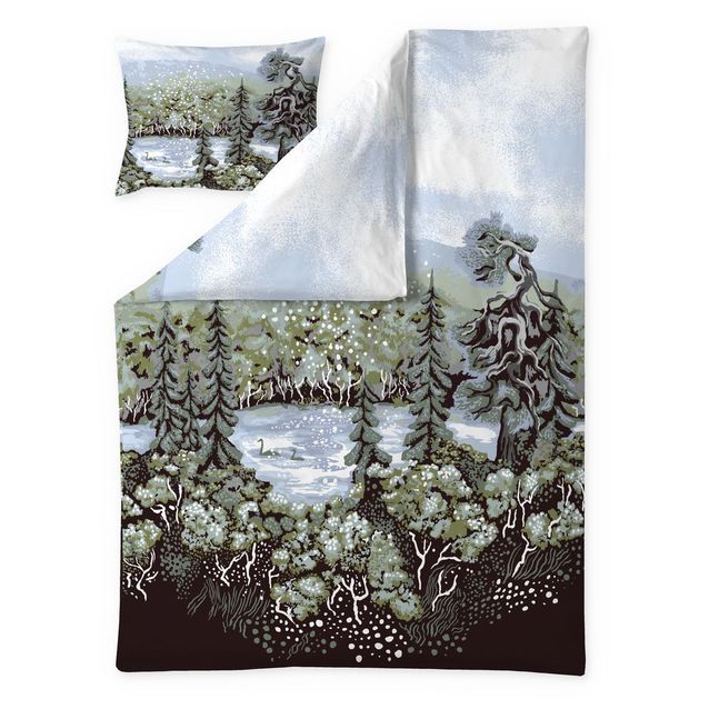 Pussilakanasetti Vallila Muonio 150v, 150x210cm, sininen/vihreä