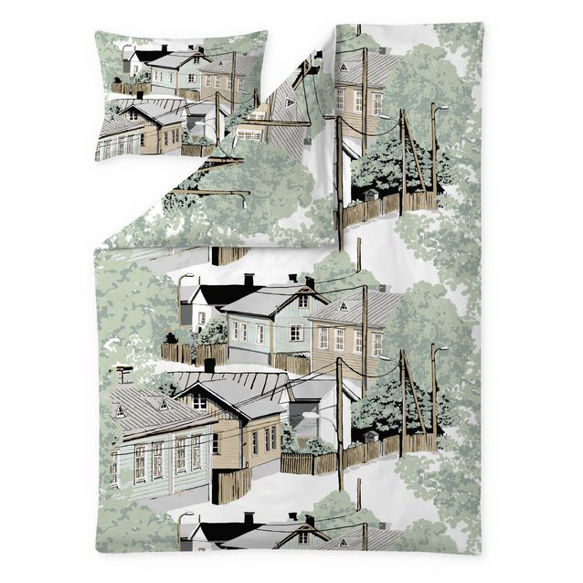 Pussilakanasetti Vallila Naapurusto, 150x210cm, minttu