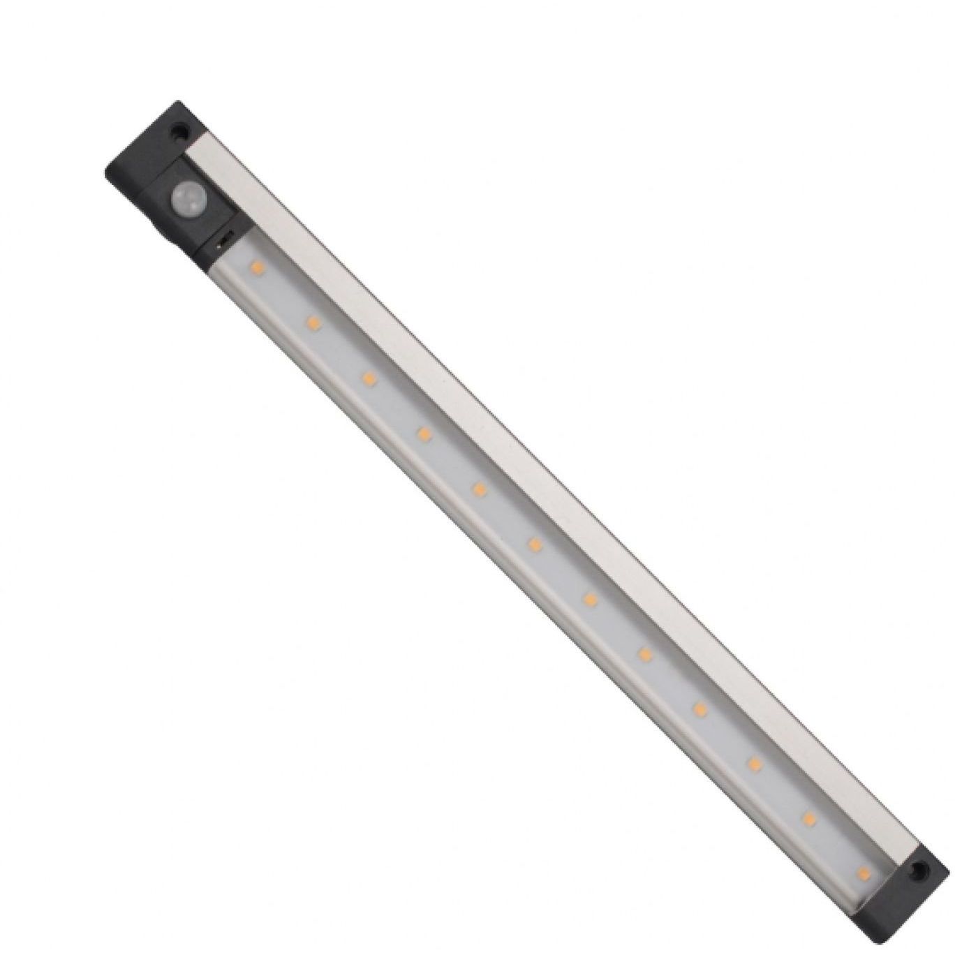 Kalustevalaisin Spectrum LED SMD 3.3W 12V 4000K PIR-liiketunnistin 300x29x10mm hopea mustat päädyt