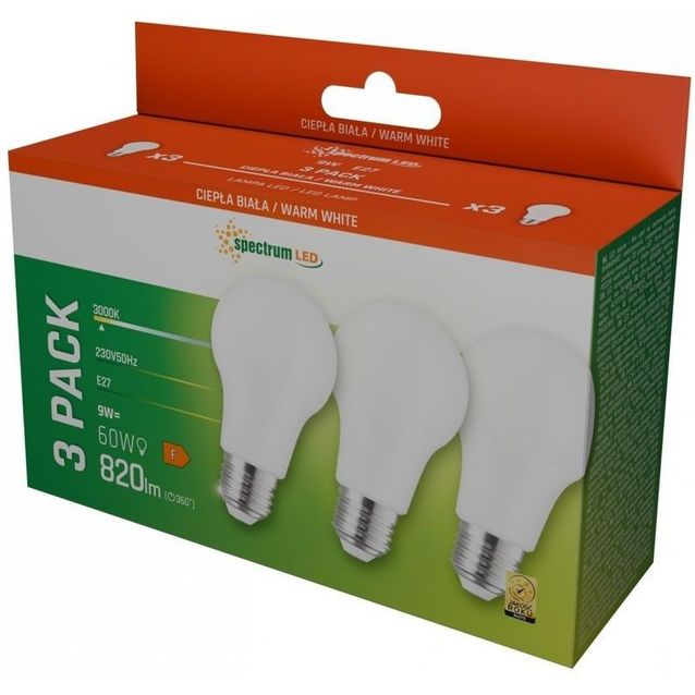LED-lamppu Spectrum E27 9W 230V 3000K 3kpl/pkt