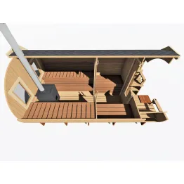 Tynnyrisauna Valter Basic ARCTIC FINLAND HOUSE Ø 2,3x4,2 m sis. kiuas ja hormi