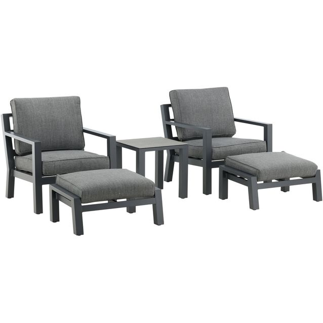 Kalusteryhmä Venture Home Barcelona, 2 lepotuolia raheilla + pöytä, harmaa