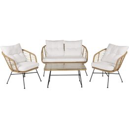 Oleskeluryhmä Venture Home Viga, 2-istuttava sohva + 2 lepotuolia + sohvapöytä, valkoinen/ruskea