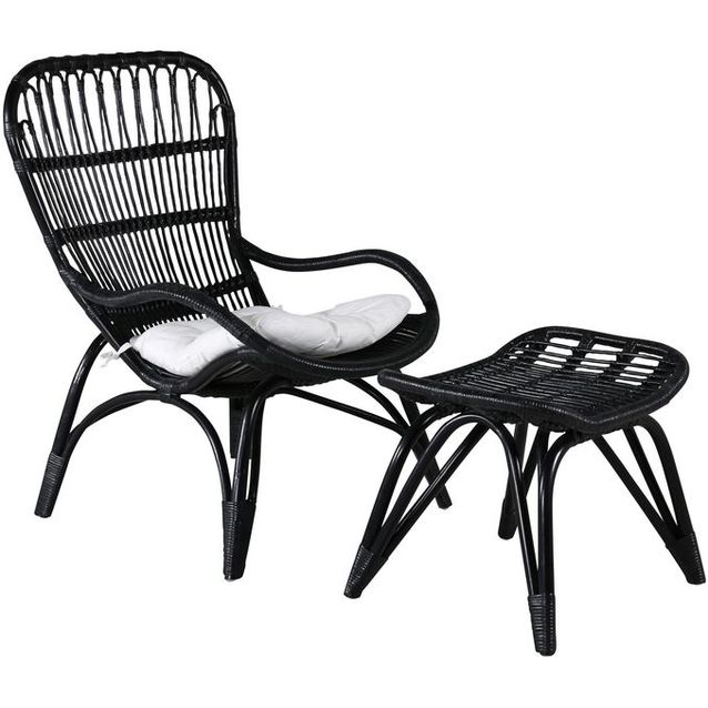 Lepotuoli rahilla Venture Home Ella, musta/luonnonvalkoinen