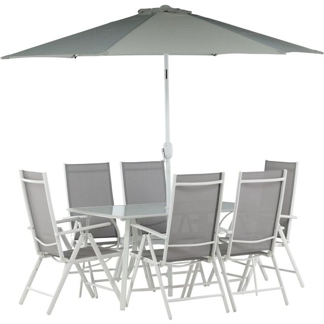 Ruokailuryhmä Venture Home Brekki 6 hlöä, aurinkovarjolla, harmaa