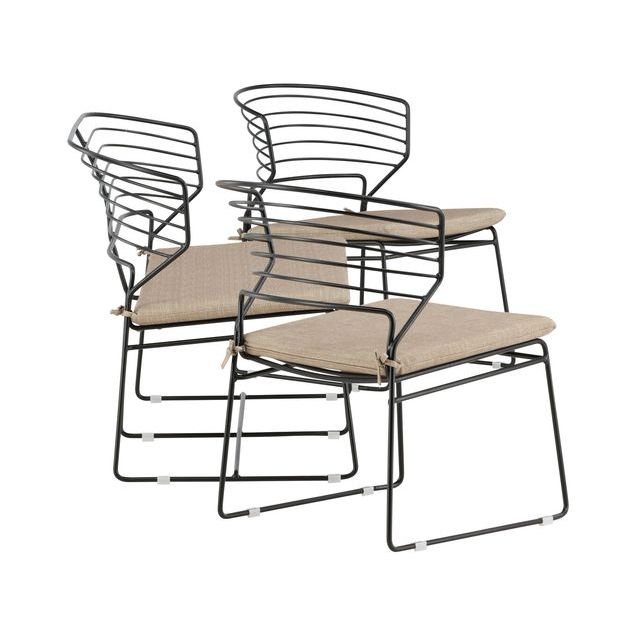 Oleskeluryhmä Venture Home Milano, 2-istuttava sohva + 2 nojatuolia, musta alumiini/hiekka