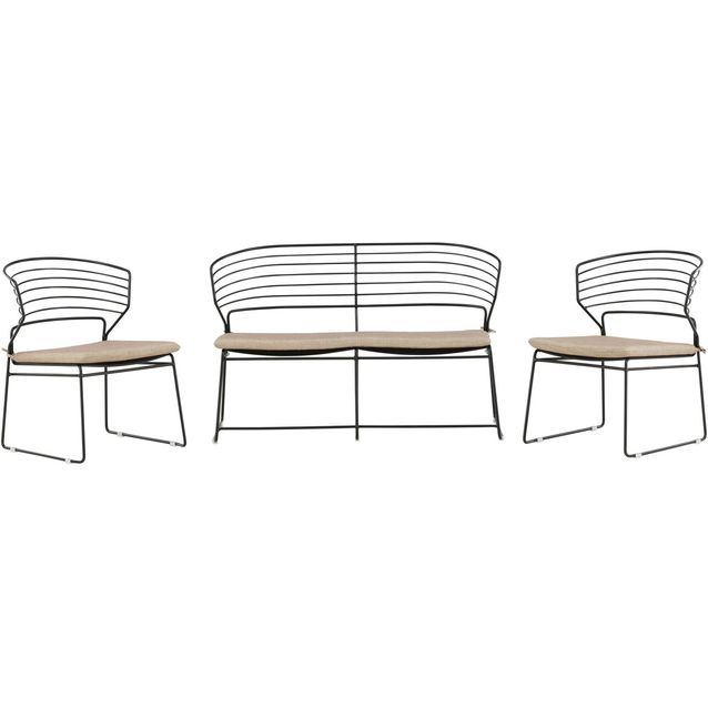 Oleskeluryhmä Venture Home Milano, 2-istuttava sohva + 2 nojatuolia, musta alumiini/hiekka