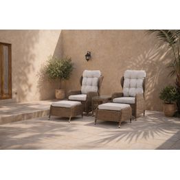 Oleskeluryhmä Venture Home Washington, 2 lepotuolia rahilla + pöytä, polyrottinki, ruskea/luonnonvalkoinen