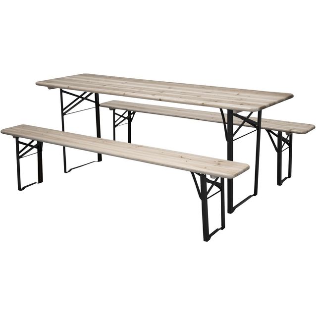 Kokoontaitettava ruokailuryhmä Venture Home Guniess, 200x60cm pöytä + 2 penkkiä, puunruskea/musta