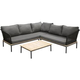 Sohvaryhmä Venture Home Andorra, 4-istuttava kulmasohva + sohvapöytä, musta runko/harmaat pehmusteet