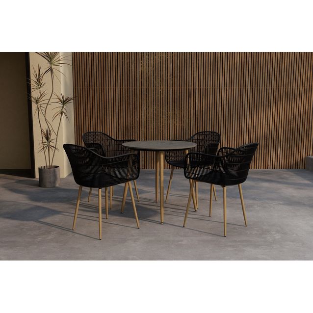 Ruokailuryhmä Venture Home Anafi, ø80cm , 4-istuttava, musta/ruskea