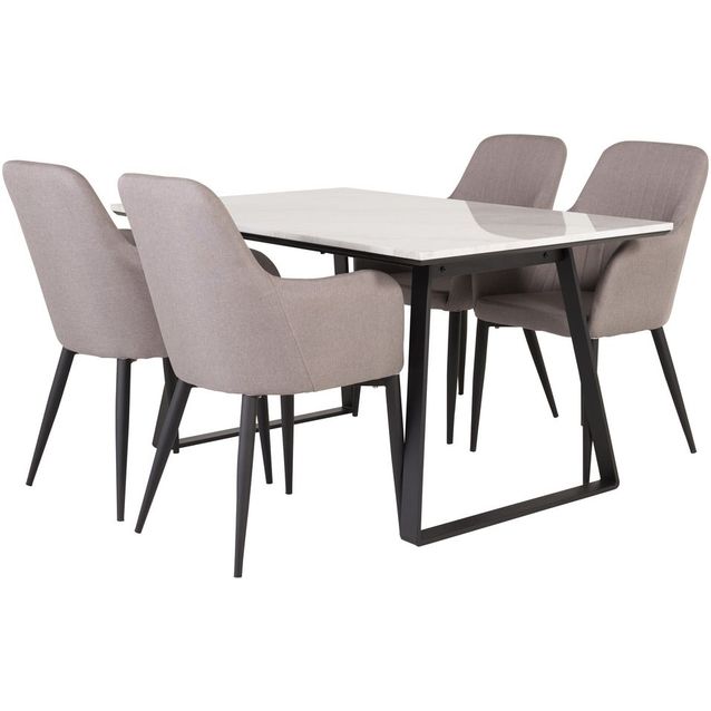 Ruokailuryhmä Venture Home, 140x90cm valkoinen Estelle-pöytä + 4 harmaata Comfort-tuolia