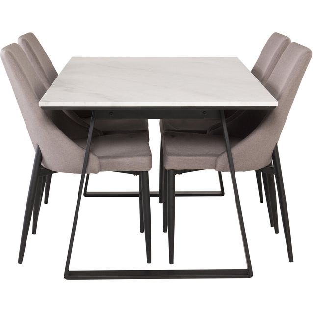 Ruokailuryhmä Venture Home, 140x90cm musta Estelle-pöytä + 4 harmaata Leone-tuolia