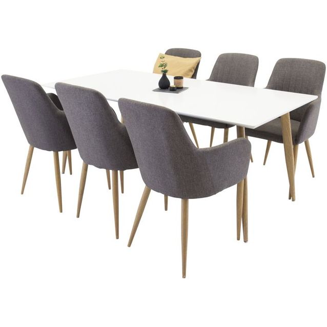 Ruokailuryhmä Venture Home, 180x90cm valkoinen/ruskea Polar-pöytä + 6 Comfort-tuolia