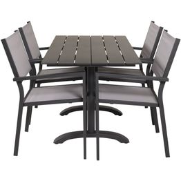 Ruokailuryhmä Venture Home, 120x70cm musta Denver-pöytä + 4 harmaata Copacabana-tuolia