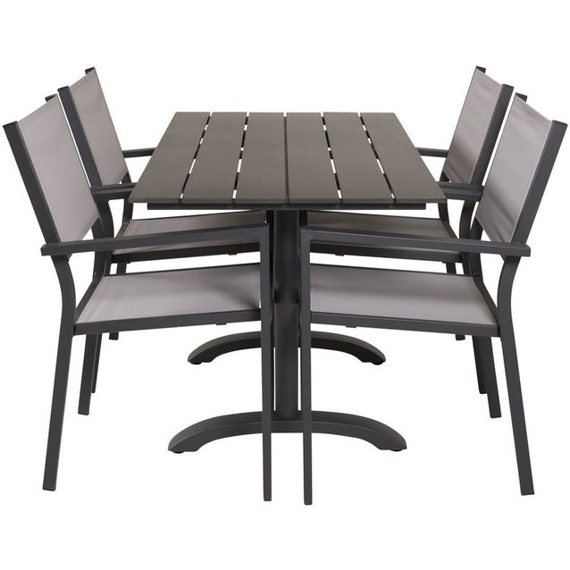 Ruokailuryhmä Venture Home, 120x70cm musta Denver-pöytä + 4 harmaata Copacabana-tuolia