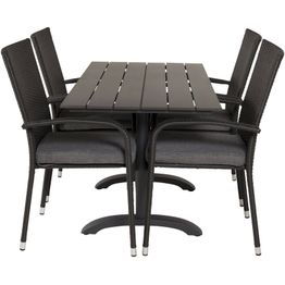 Ruokailuryhmä Venture Home, 120x70cm musta Denver-pöytä + 4 pinottavaa Anna-tuolia