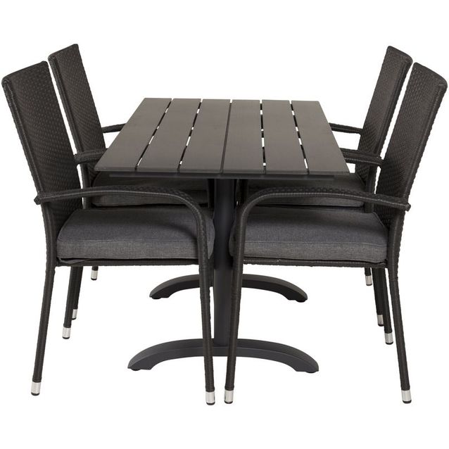 Ruokailuryhmä Venture Home, 120x70cm musta Denver-pöytä + 4 pinottavaa Anna-tuolia