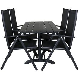 Ruokailuryhmä Venture Home, 120x70cm musta Denver-pöytä + 4 mustaa Break-säätötuolia