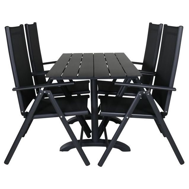 Ruokailuryhmä Venture Home, 120x70cm musta Denver-pöytä + 4 mustaa Break-säätötuolia