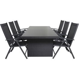 Ruokailuryhmä Venture Home, 200x100cm musta Padova-pöytä + 6 mustaa Break-säätötuolia