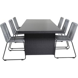 Ruokailuryhmä Venture Home, 200x100cm musta Padova-pöytä + 6 harmaata Lindos-tuolia