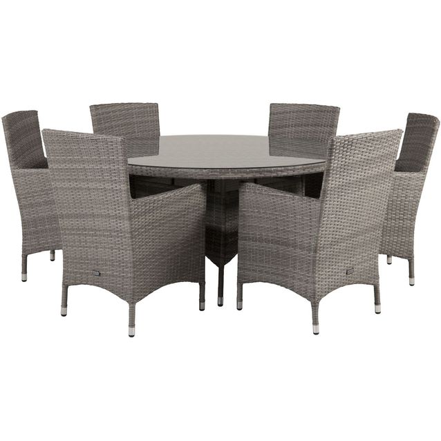 Ruokailuryhmä Venture Home, ø150cm harmaa Volta-pöytä + 6 harmaata Malin-tuolia, pehmusteilla