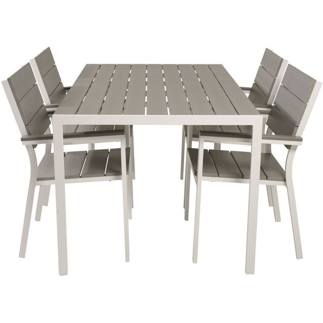 Ruokailuryhmä Venture Home, 150x90cm harmaa/valkoinen Break-pöytä + 4 harmaata, pinottavaa Levels-tuolia