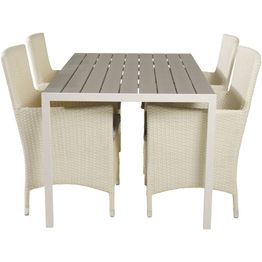 Ruokailuryhmä Venture Home, 150x90cm harmaa/valkoinen Break-pöytä + 4 valkoista Malin-tuolia