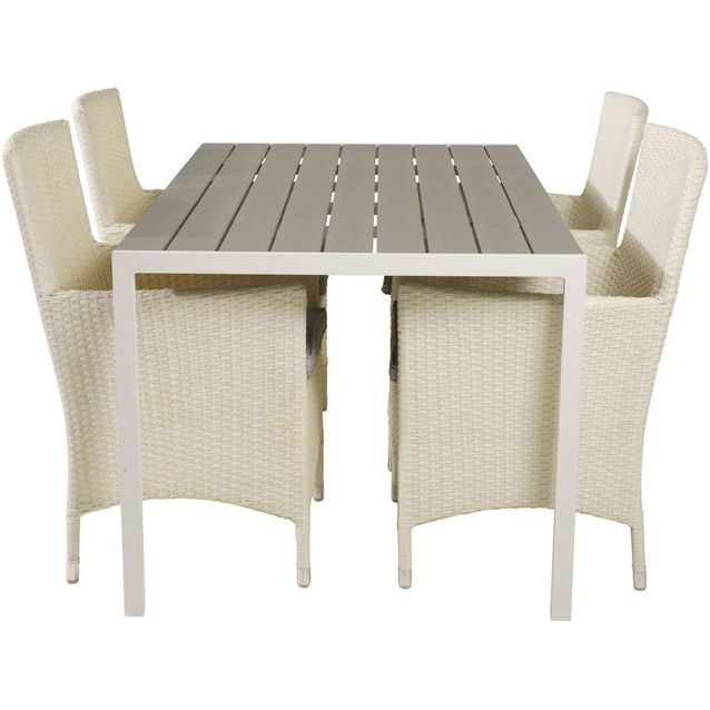 Ruokailuryhmä Venture Home, 150x90cm harmaa/valkoinen Break-pöytä + 4 valkoista Malin-tuolia