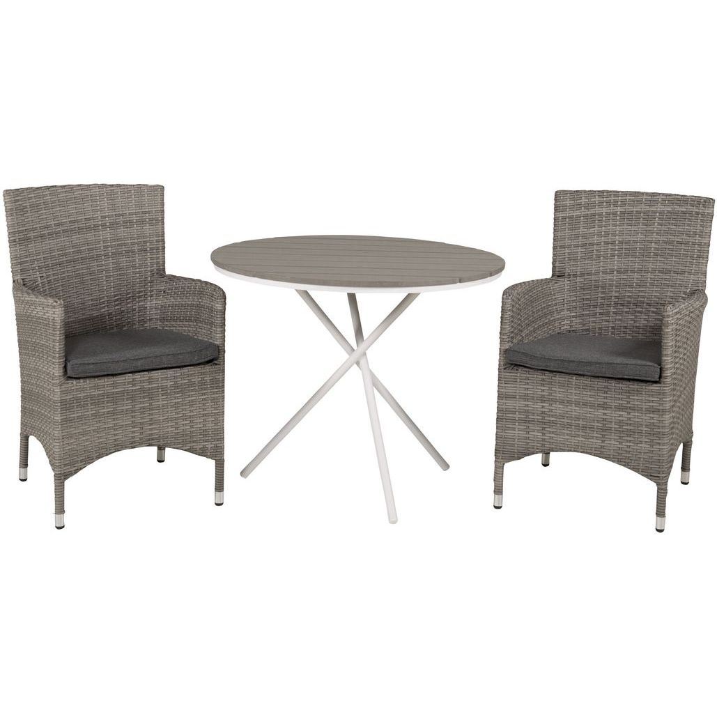 Parvekeryhmä Venture Home, ø90cm harmaa-valkoinen Parma-pöytä + 2 harmaata Malin-tuolia